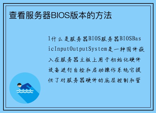 查看服务器BIOS版本的方法